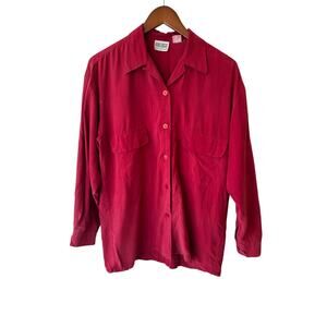 Karin Morgan Collection Long Sleeve 100% Silk Button Up Shirt Red Women Medium